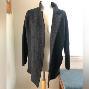 Eileen Fisher Wool Dark Gray Open Front Pocketed Sweater